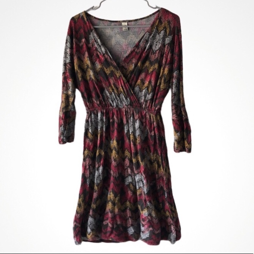 Old Navy 3/4 Sleeve Dress V-Neck Print Summer